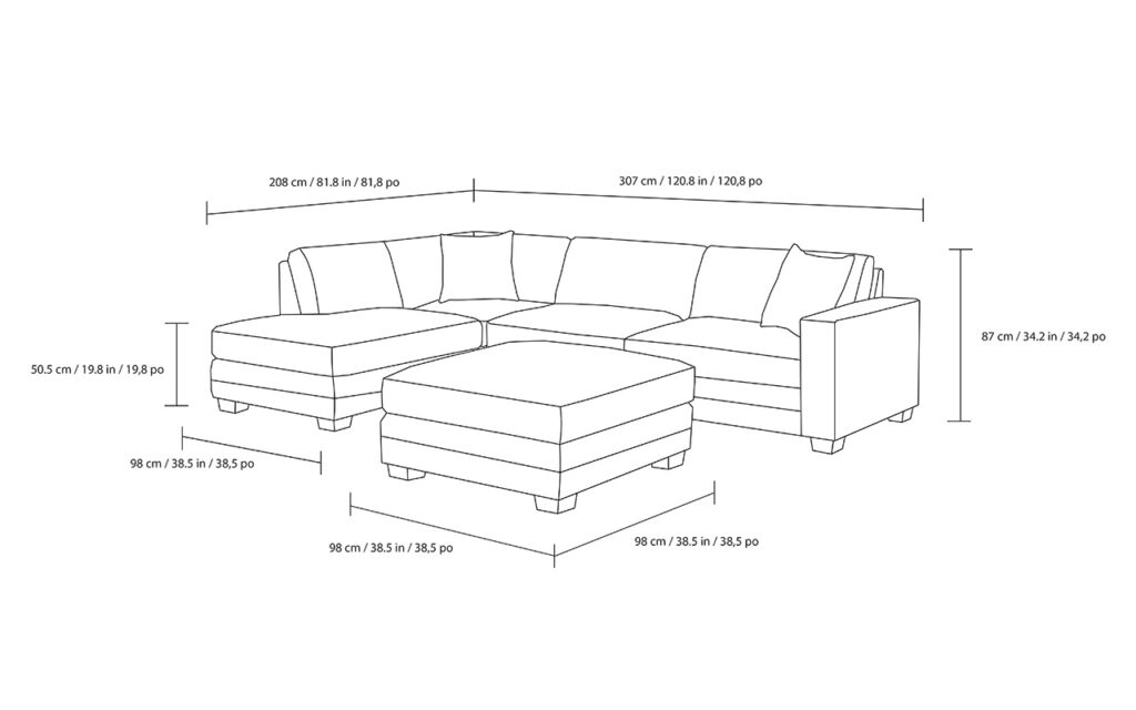 Penelope Sectional with Ottoman without Nail Trim ONT033-2 – Ontai Home ...